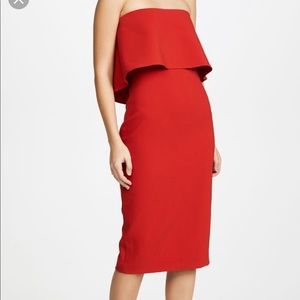Red strapless cocktail dress
